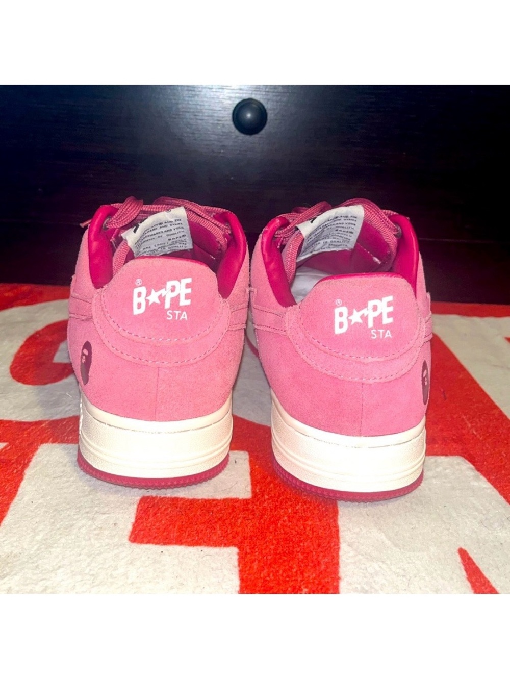A Bathing Ape Bapesta Low M1 Pink Suede BAPE Sneakers Coral Bapestas Size 8.5 - Picture 8 of 8
